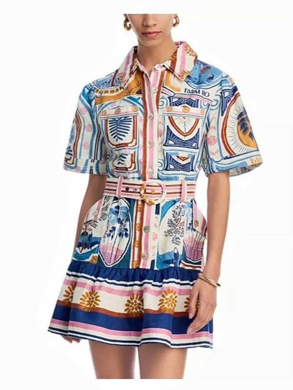 Farm Rio Cerrado Stamps Linen Dress